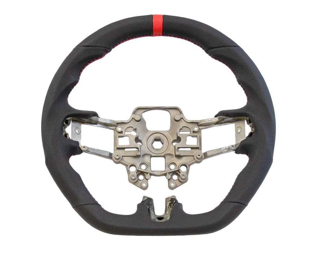 Steeda Mustang Black Perforated Leather Steering Wheel - Red Accents (2018-2023)